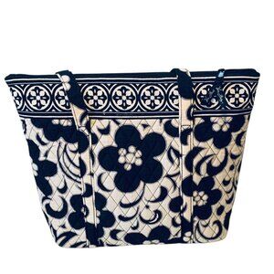 Vera Bradley "Night & Day" Tote Bag Black And White Floral Pattern